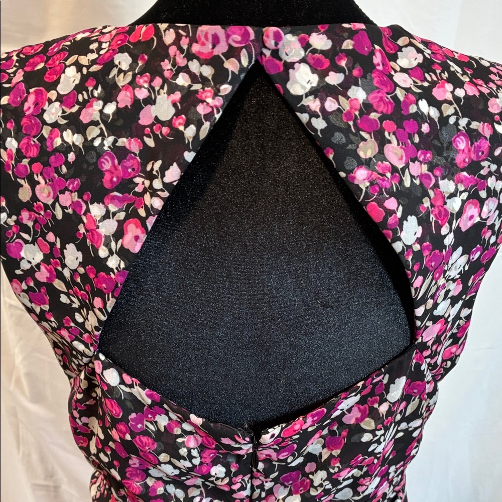 White House Black Market Black and Pink Floral Ruffle Midi Dress - Picture 6 of 15